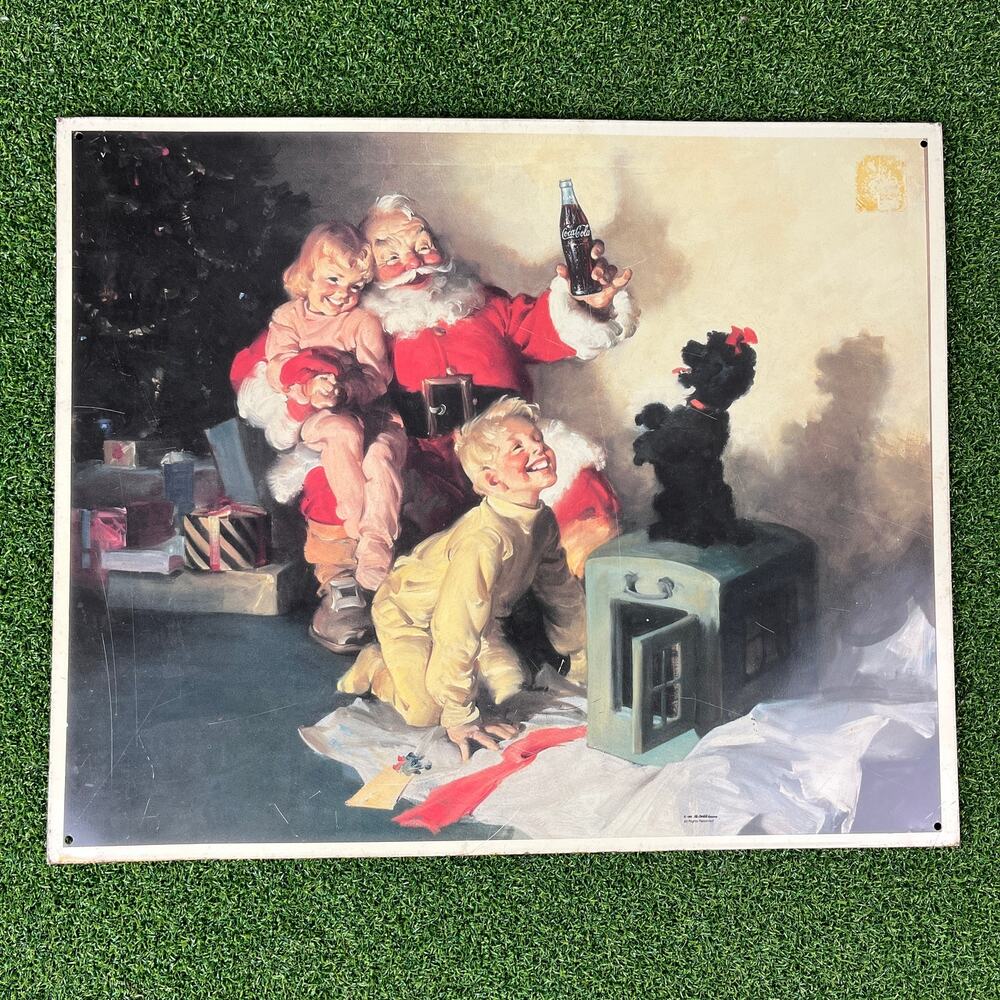 Coca Cola Haddon Sundblom Santa Christmas Metal Sign Vintage Style 17x13